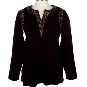 ⭐️Quaker factory gold sequin v-neck long sleeve Tee